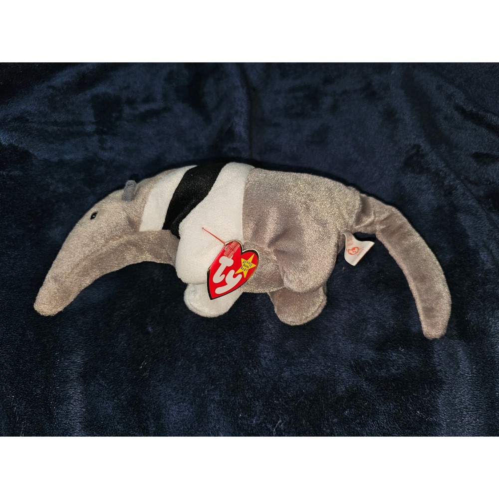 Ty Beanie Baby Ants the Anteater Grey White Black Plush Toy 1997 Vintage Heart